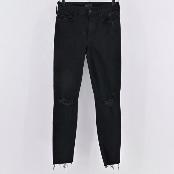 MOTHER Womens Looker Ankle Fray Jeans Size 25 Guilty as Sin Black Distressed - Picture 1 of 14